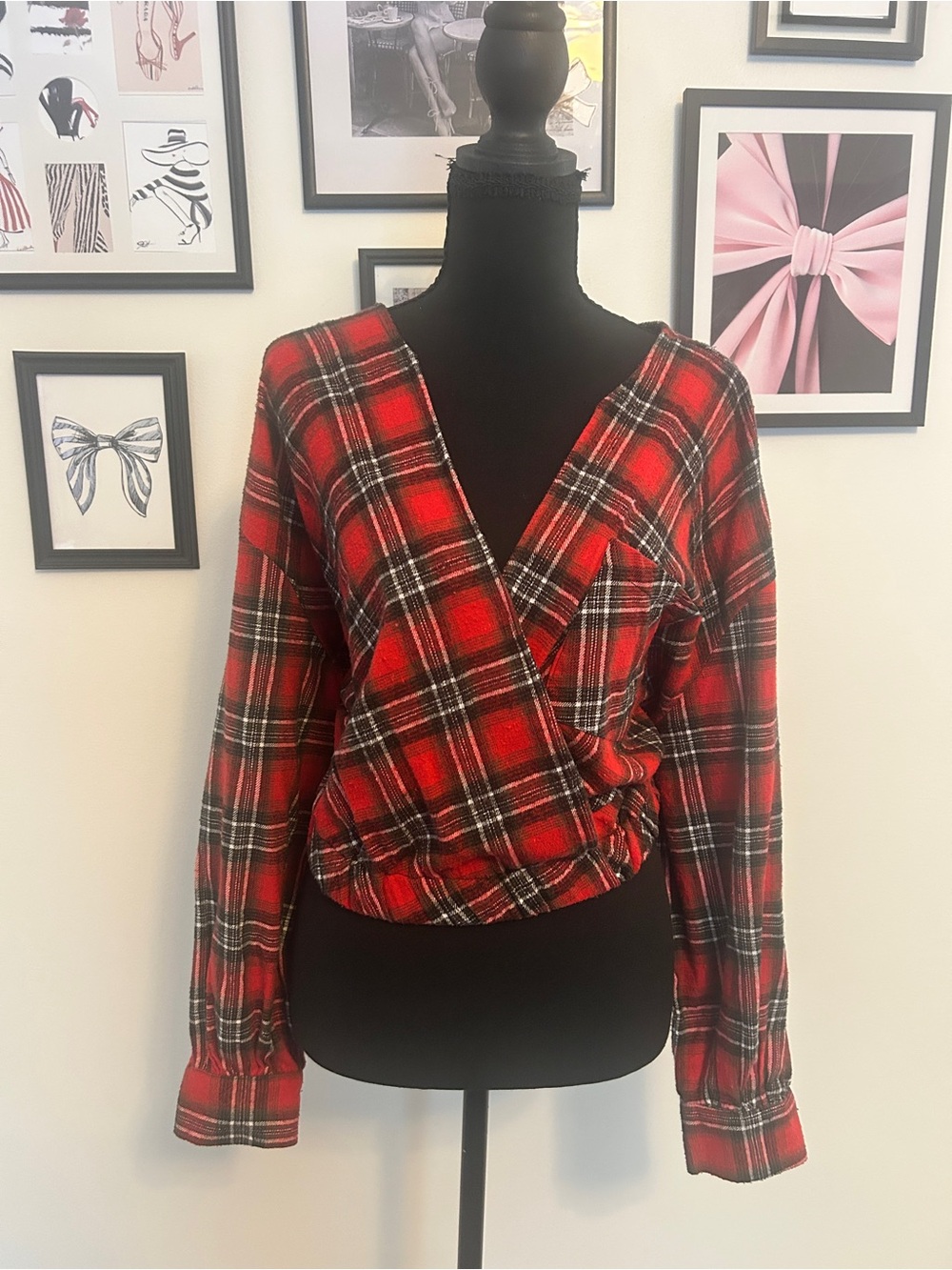 Women's Red Plaid Wrap-Front Top